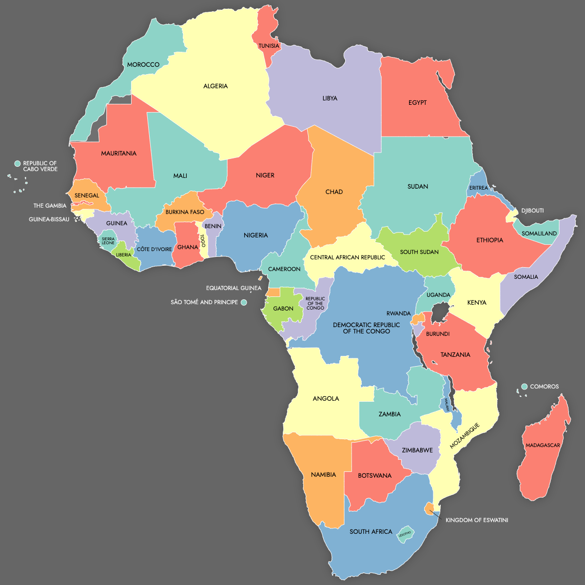Custom Map of Africa with Labels (Dark Theme)