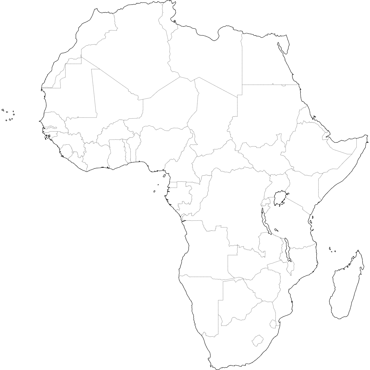 Blank outline map of Africa showing country borders
