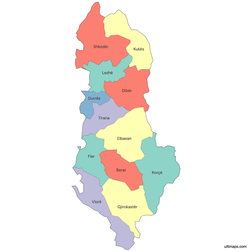 Preview of Colored Albania Map with Counties