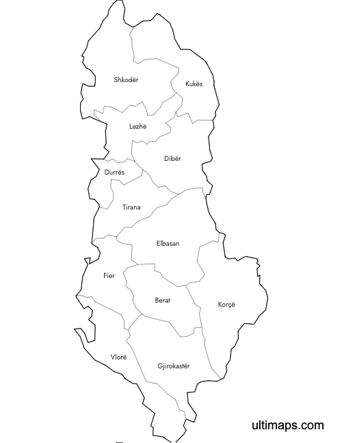 Preview of Labeled Map of Albania Counties (A4)