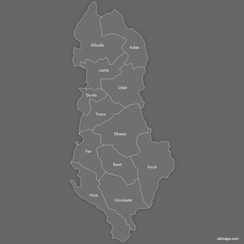 Preview of Labeled Map of Albania Counties (Dark)