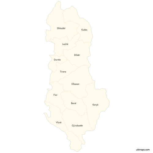 Preview of Labeled Map of Albania Counties