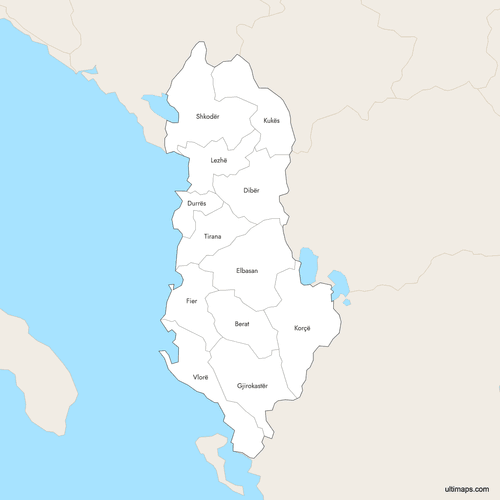 Preview of Labeled Map of Albania Counties with Surrounding Areas