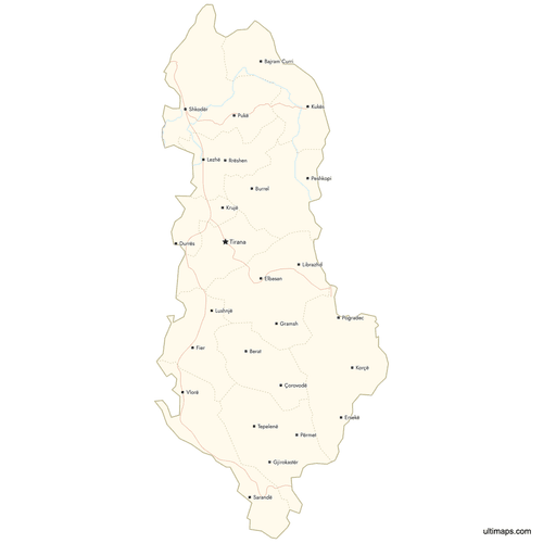 Preview of Map of Albania Counties with Cities