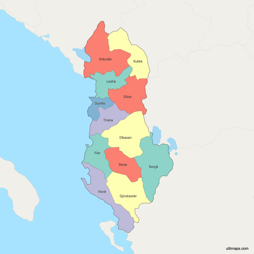 Preview of Political Map of Albania with Counties