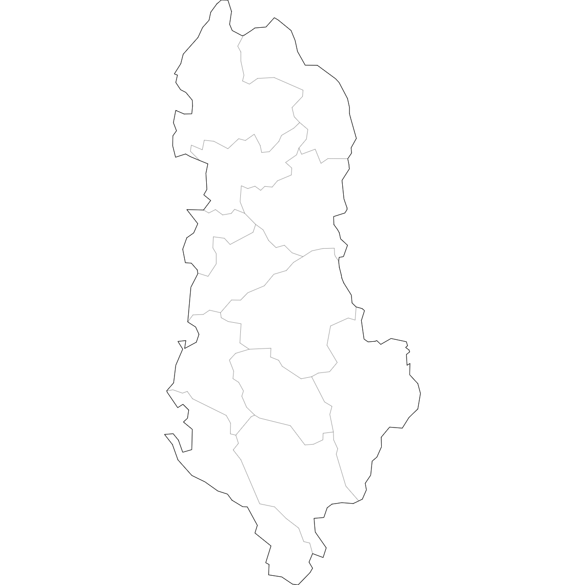 Wireframe Map of Albania Counties