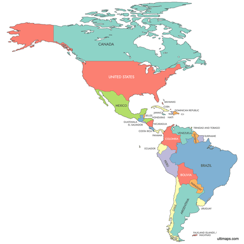 Preview of Labeled Map of Americas
