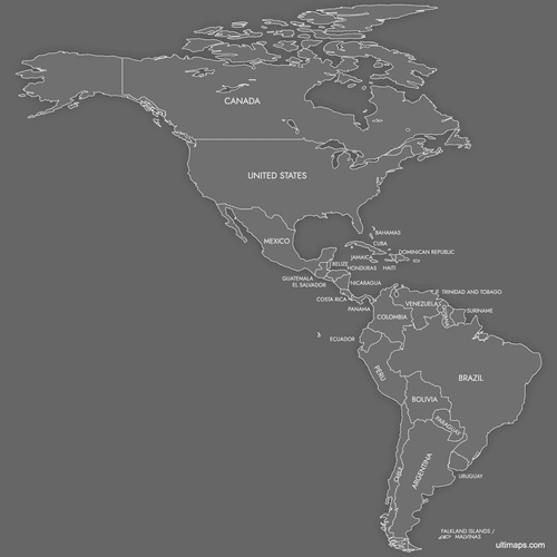 Preview of Labeled Map of Americas (Dark)