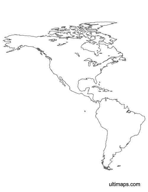 Preview of Outline Map of Americas (A4)