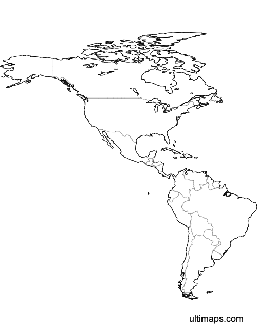 Preview of Outlined Map of Americas (Letter)