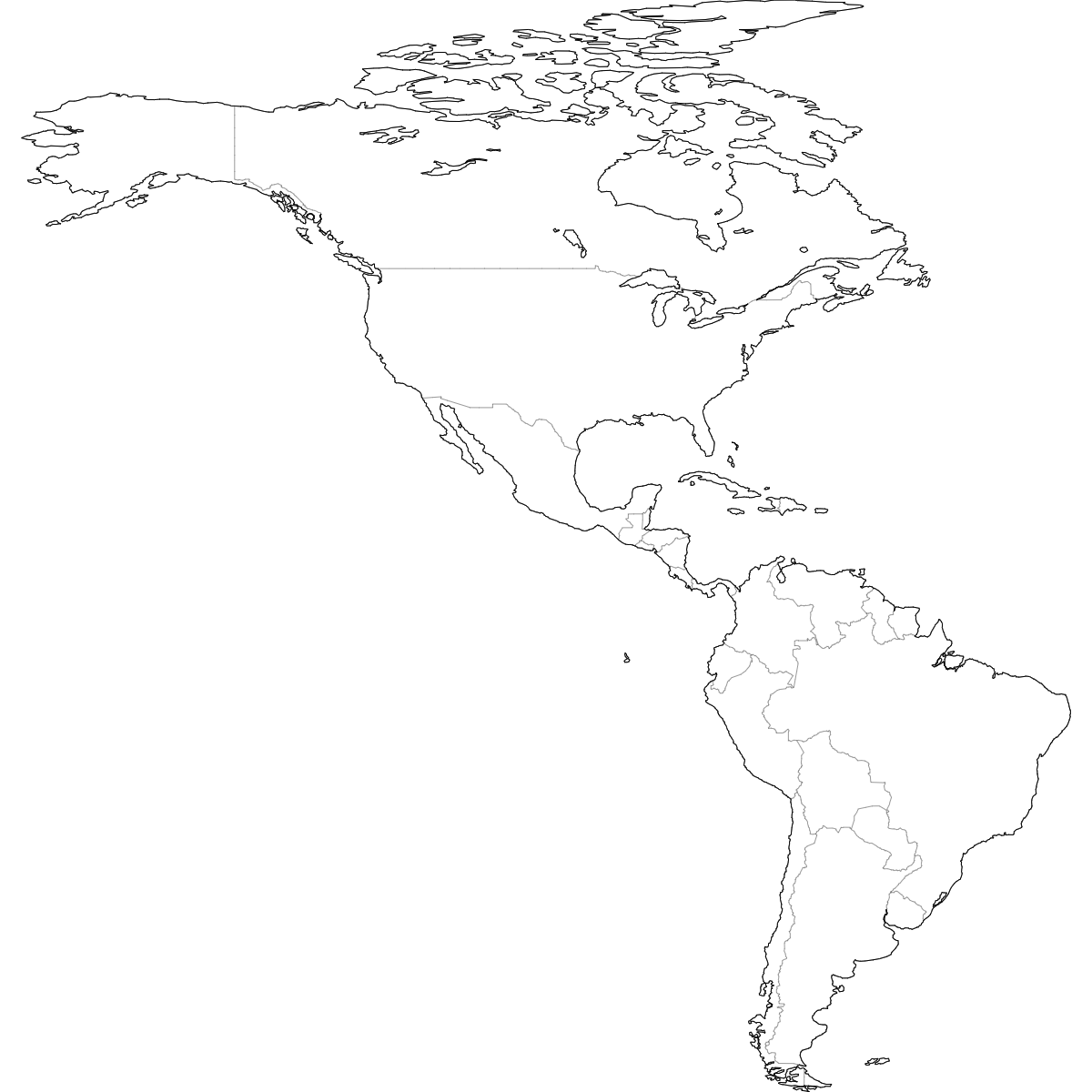 Outlined Map of Americas