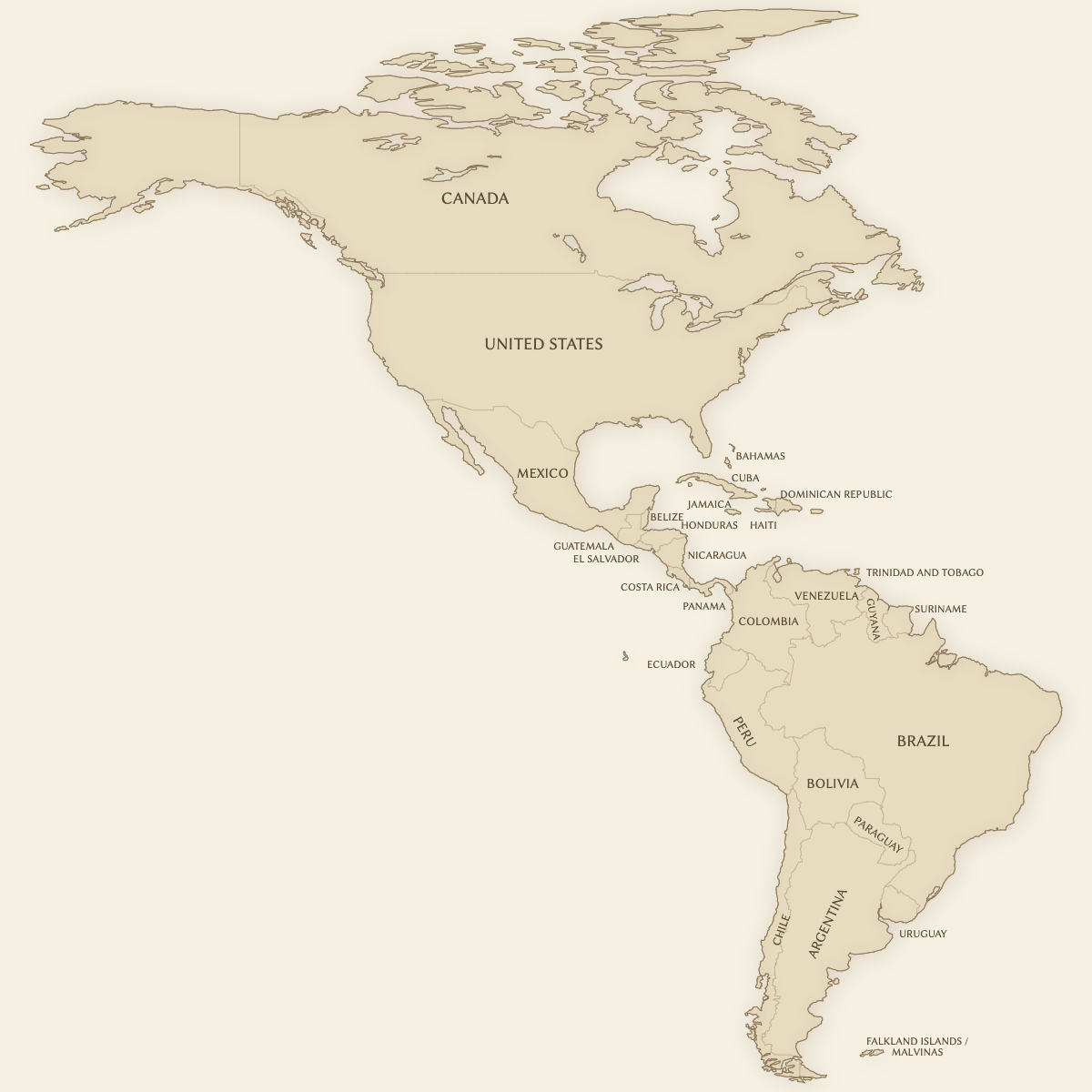 Styled Map of Americas (Vintage Theme)