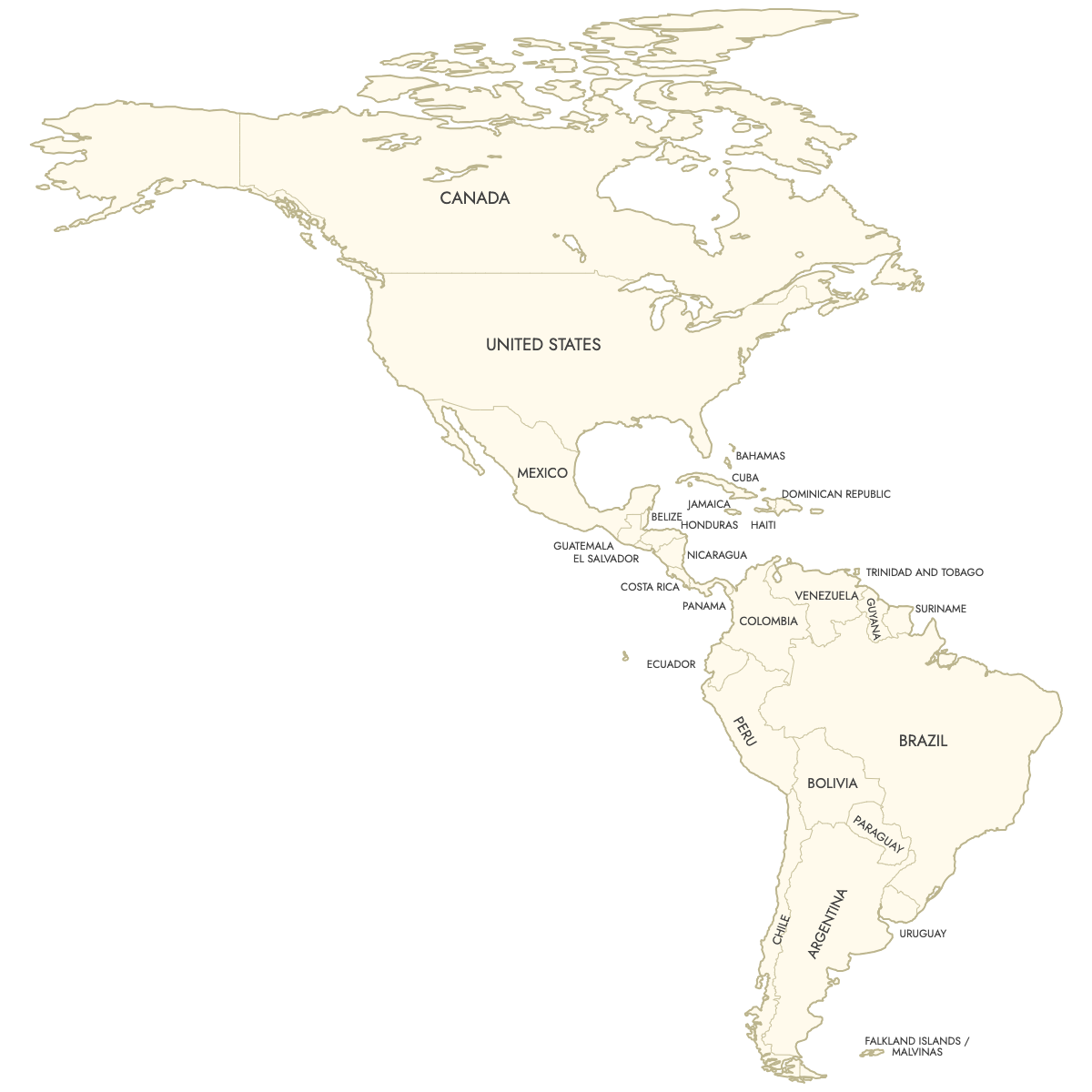 Unstyled Map of Americas With Labels
