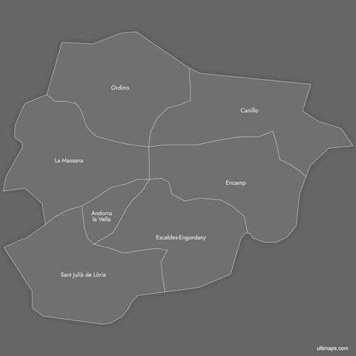 Preview of Labeled Map of Andorra Parishes (Dark)