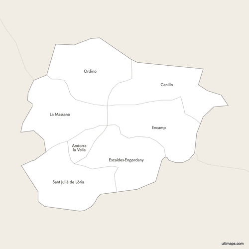 Preview of Labeled Map of Andorra Parishes with Surrounding Areas