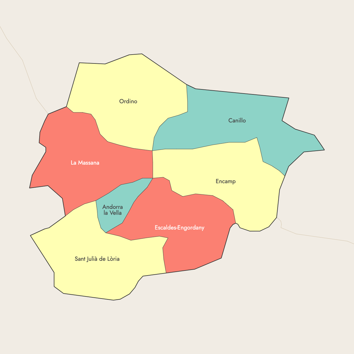 Custom Map of Andorra Parishes with Surrounding Areas