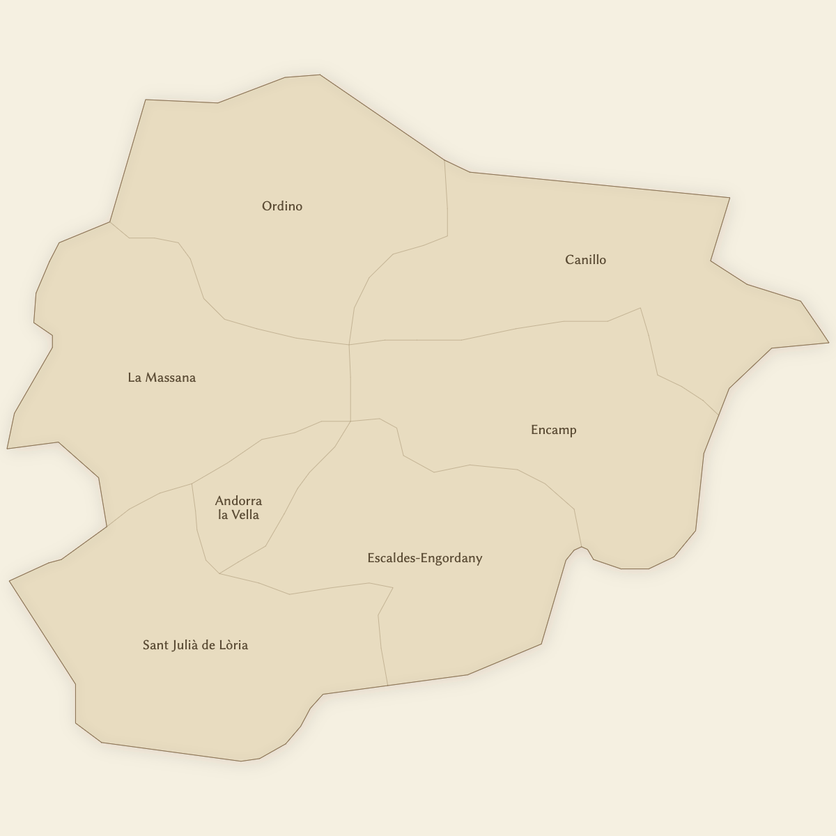 Styled Map of Andorra Parishes (Vintage Theme)