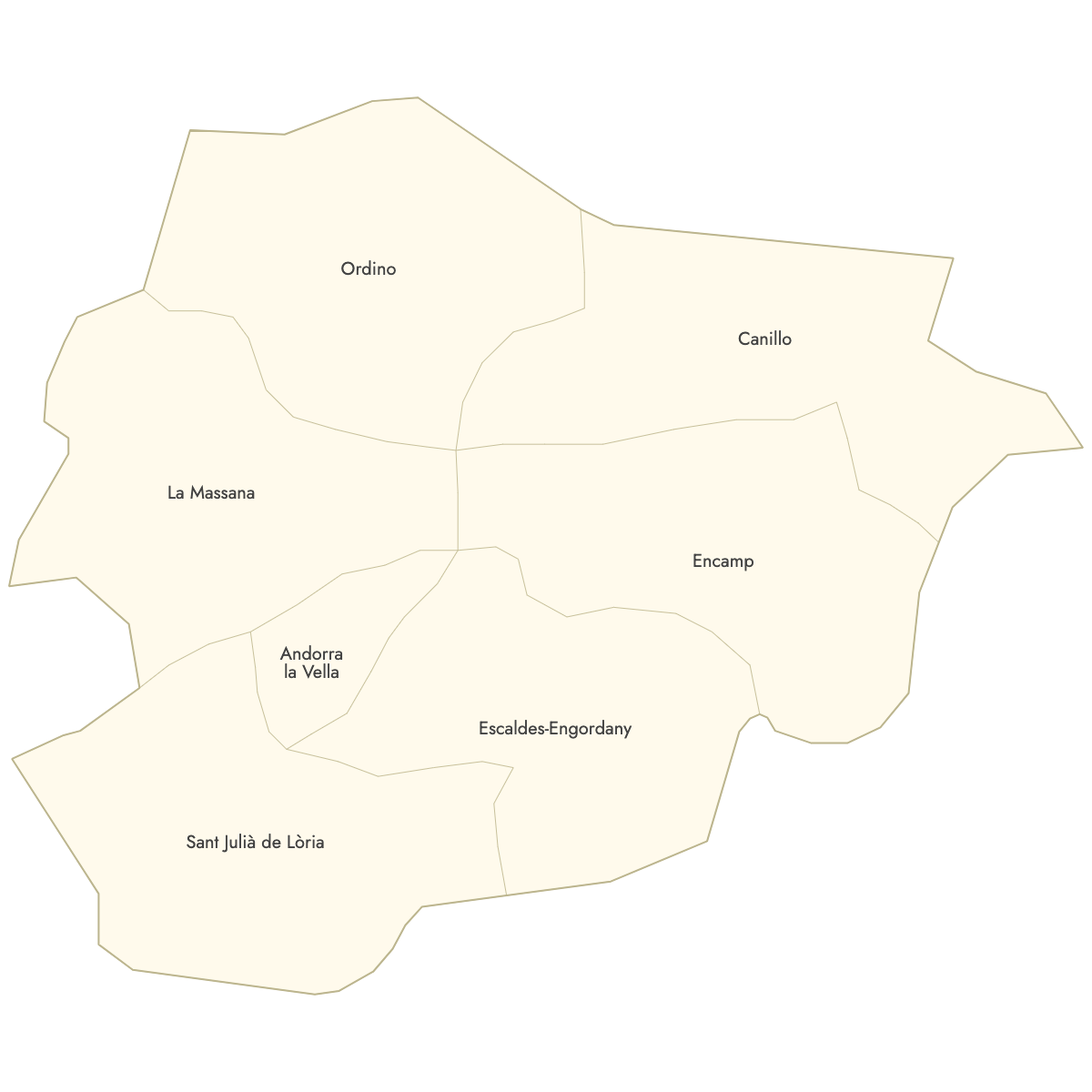 Unstyled Map of Andorra Parishes With Labels