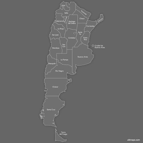 Preview of Labeled Map of Argentina Provinces (Dark)