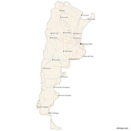 Map of Argentina with Cities and Roads