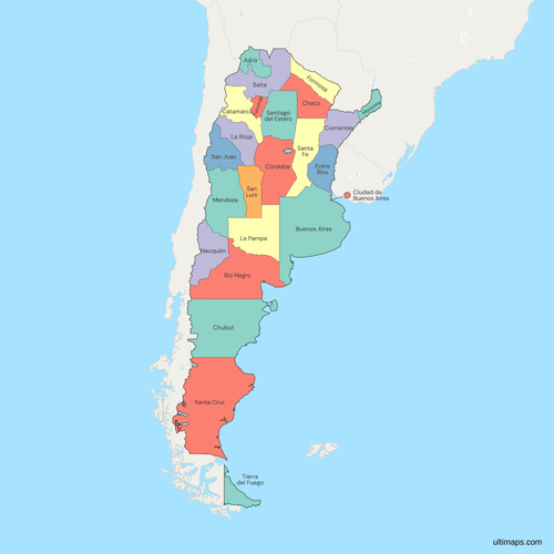Political Map of Argentina with Provinces