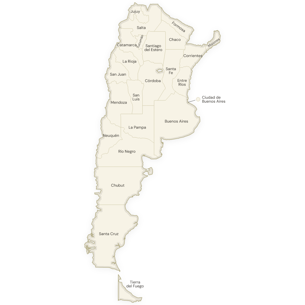 Blank map of Argentina with labeled Provinces