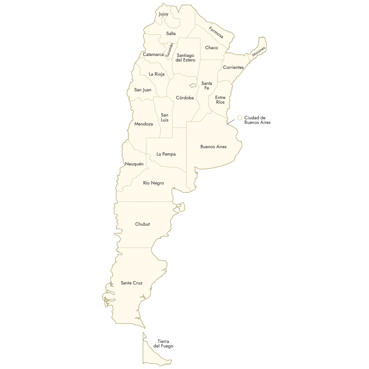 Unstyled Map of Argentina Provinces With Labels