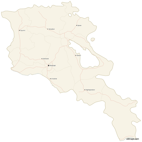 Preview of Map of Armenia with Cities and Roads