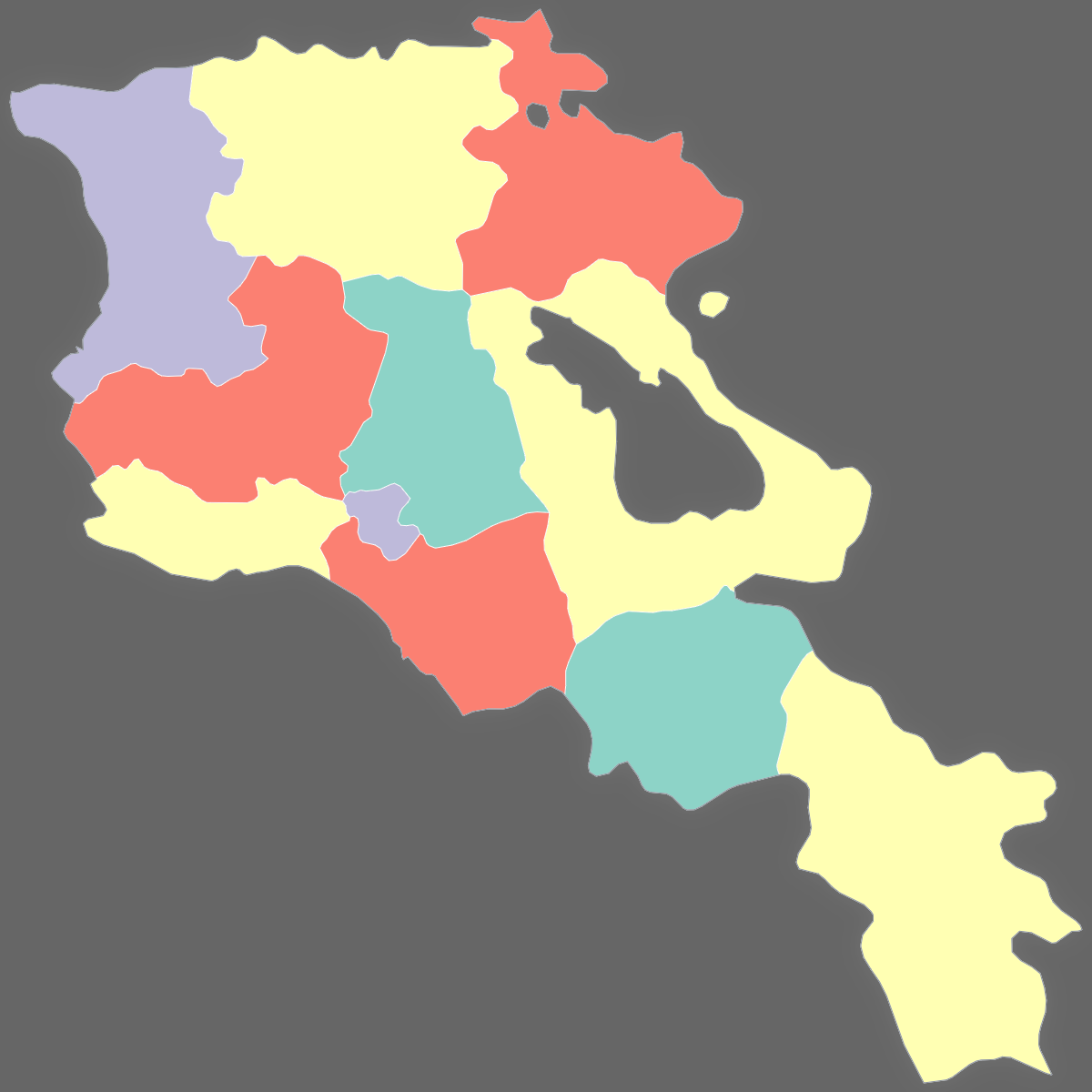 Dark themed map of Armenia with Provinces