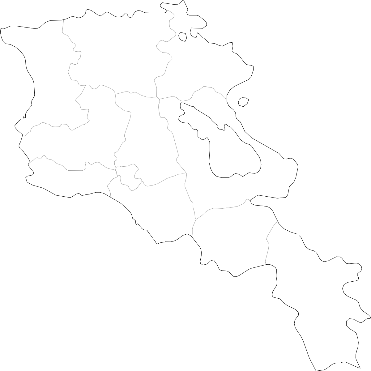 Blank outline map of Armenia showing province borders