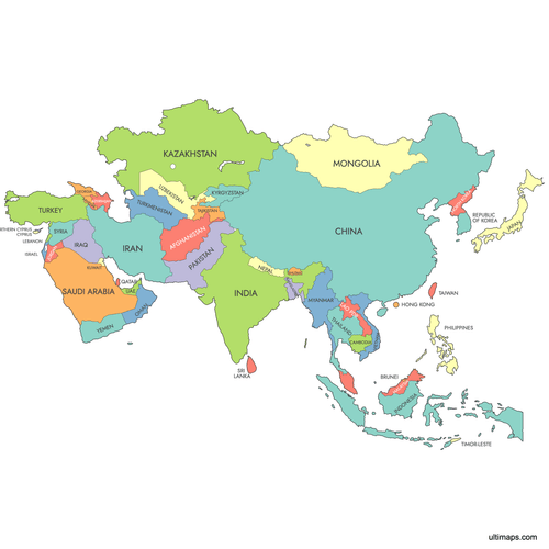 Preview of Labeled Map of Asia