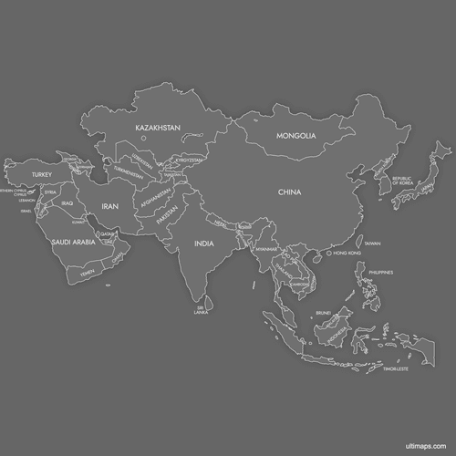 Preview of Labeled Map of Asia (Dark)