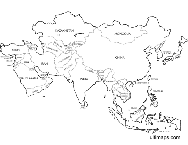 Preview of Labeled Map of Asia (Letter)