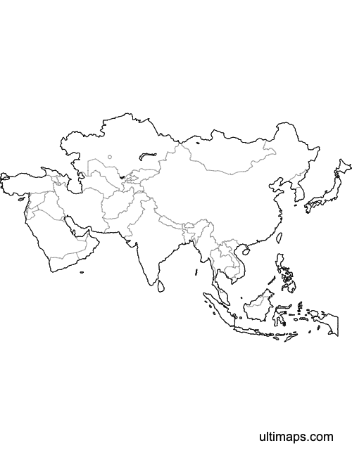 Preview of Outlined Map of Asia (Letter)