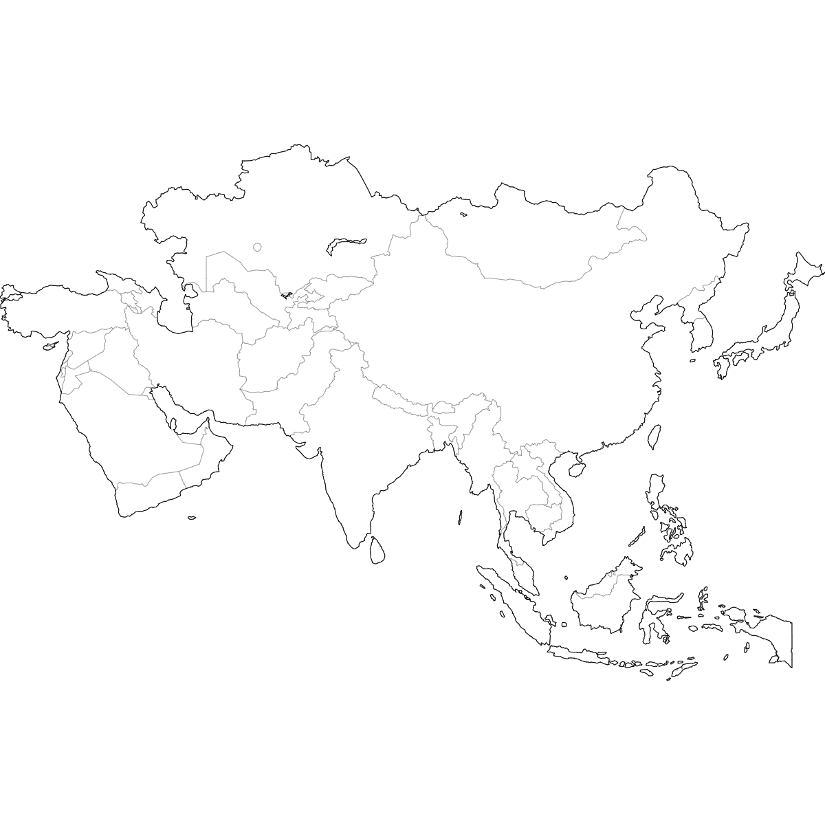 Outlined Map of Asia