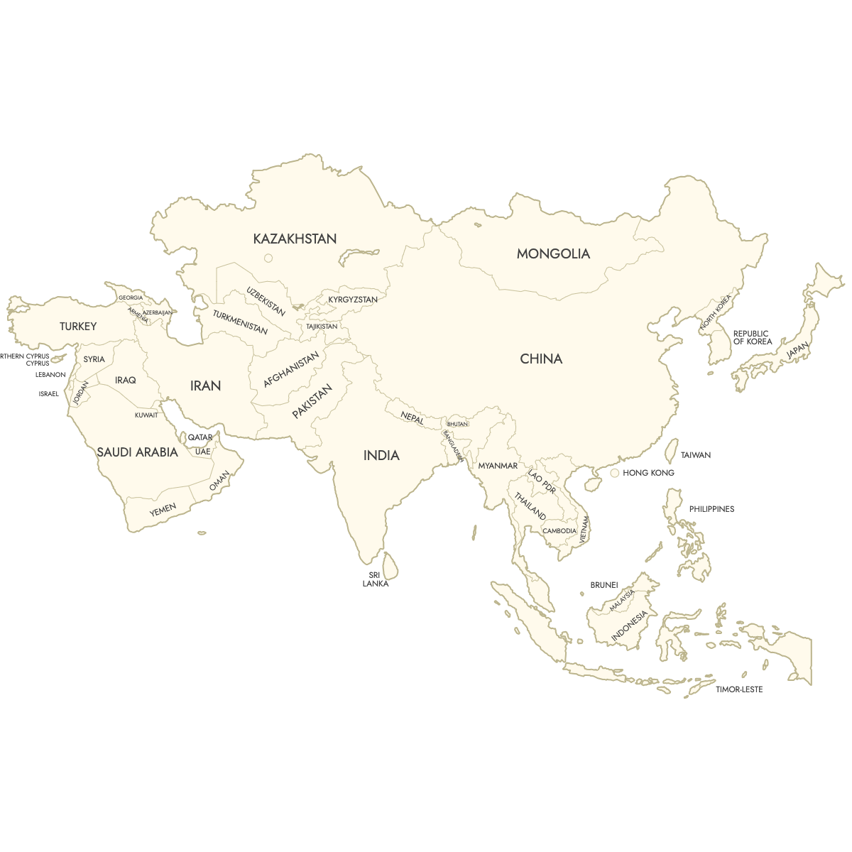 Unstyled Map of Asia With Labels