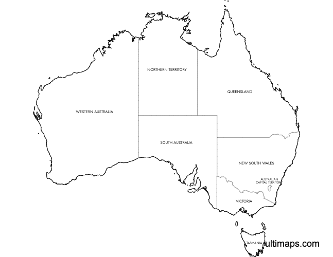 Preview of Labeled Map of Australia States (A4)