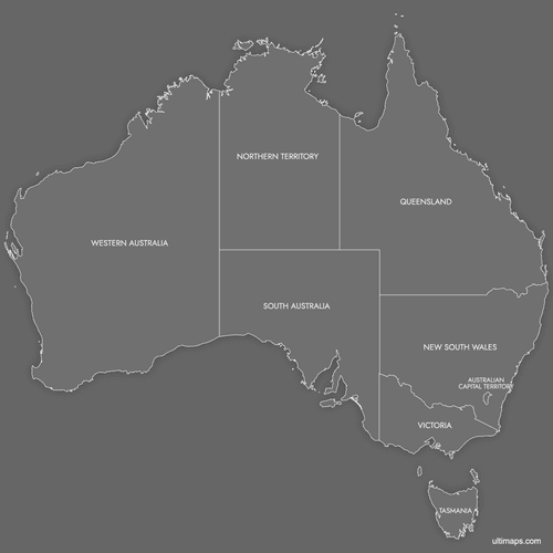 Preview of Labeled Map of Australia (Dark)