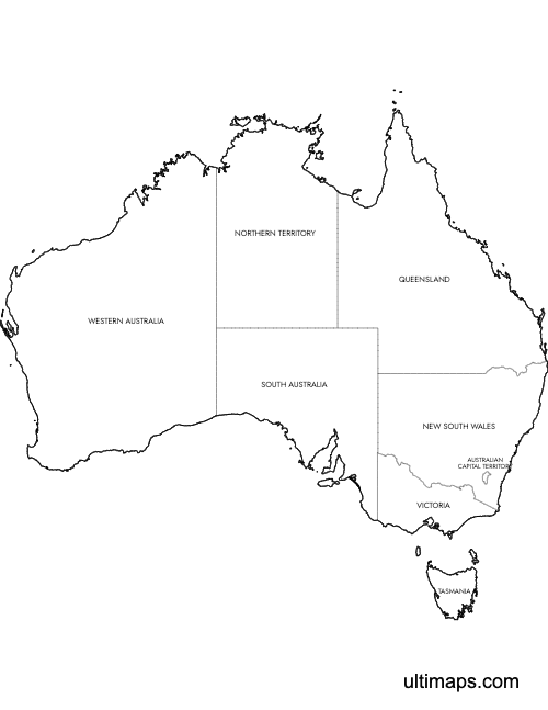 Preview of Labeled Map of Australia (Letter)