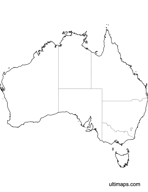 Preview of Outlined Map of Australia (Letter)