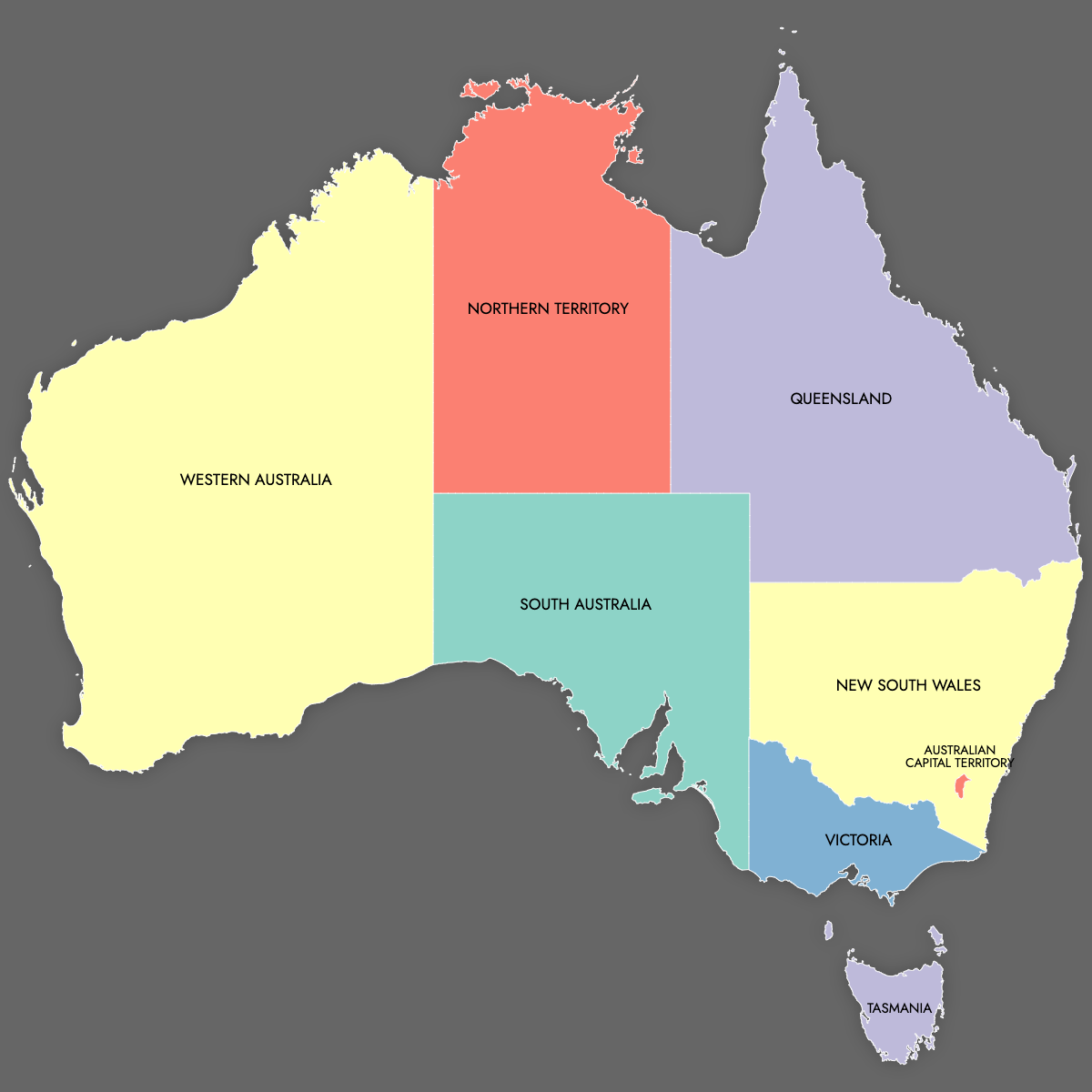 Custom Map of Australia with Labels (Dark Theme)