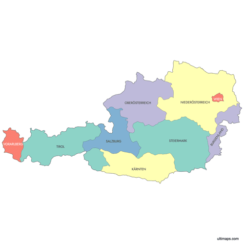Preview of Labeled Map of Austria States