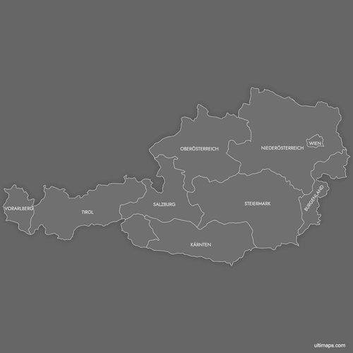 Preview of Labeled Map of Austria States (Dark)
