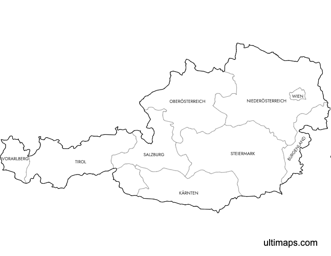 Preview of Labeled Map of Austria States (Letter)