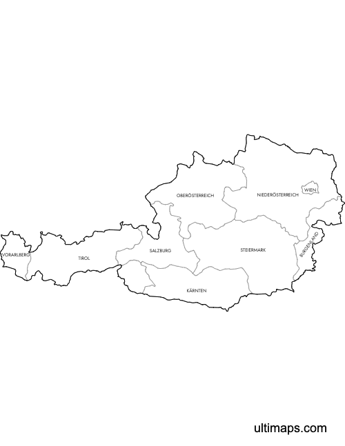 Preview of Labeled Map of Austria States (Letter)