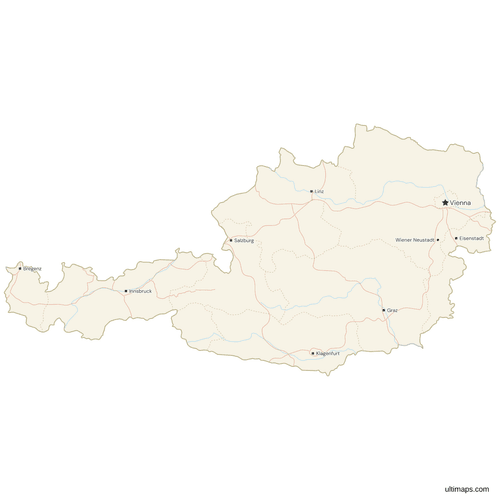 Map of Austria with Cities and Roads