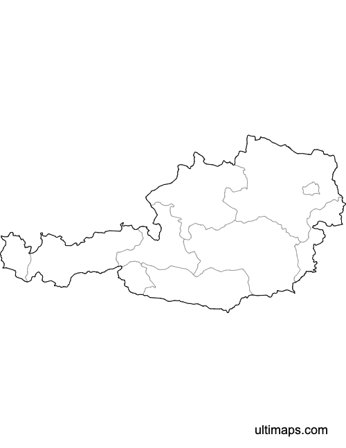 Preview of Outlined Map of Austria States (Letter)