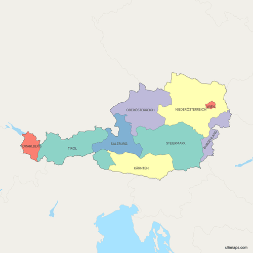 Political Map of Austria with States