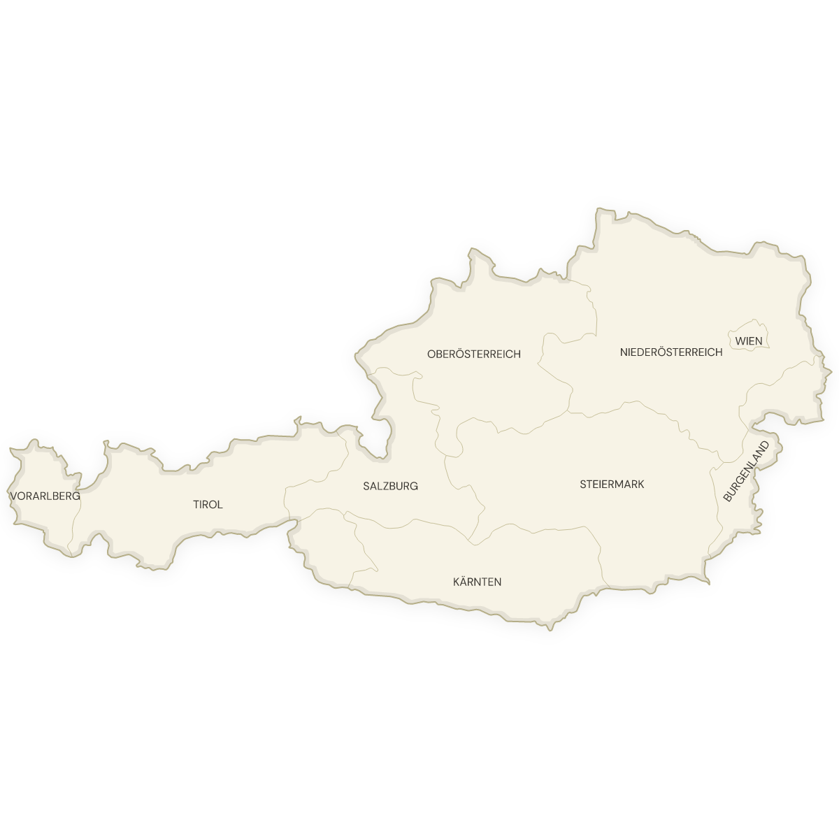 Blank map of Austria with labeled States