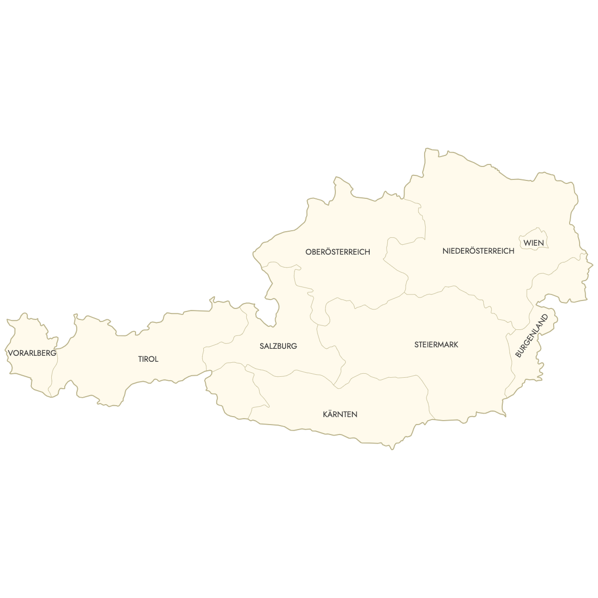 Unstyled Map of Austria States With Labels